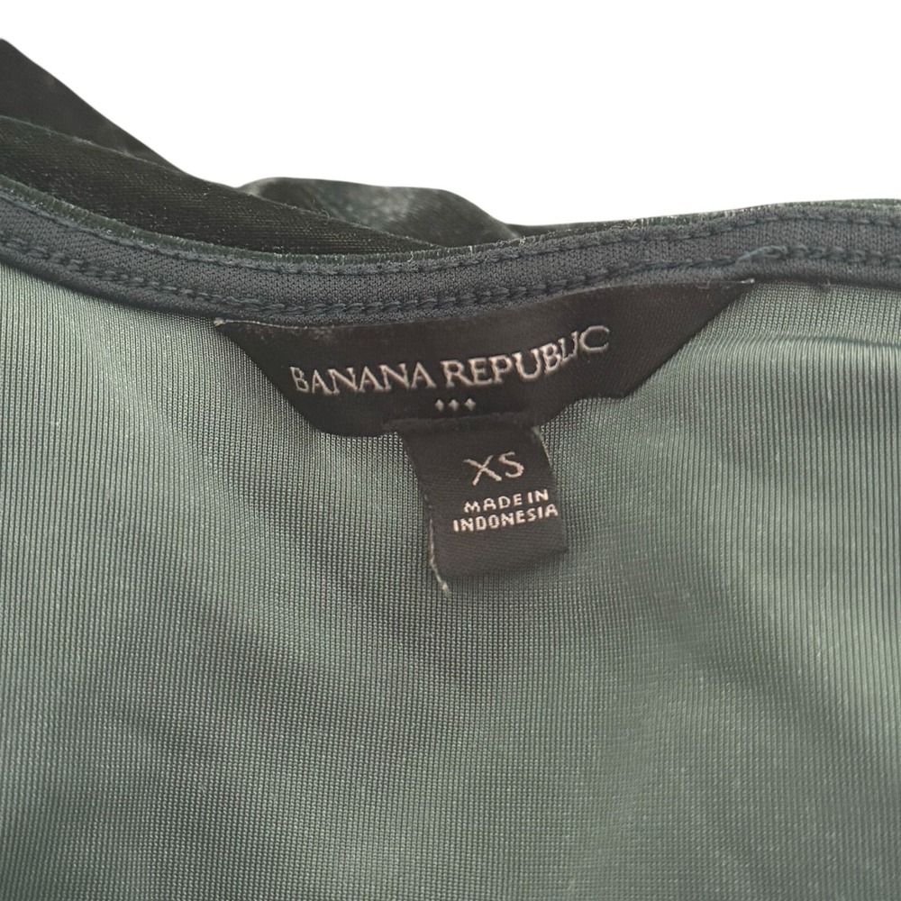 Banana Republic Velvet Wrap Dress Womens XS Green Long Sleeve Stretch Ruched - Picture 6 of 10